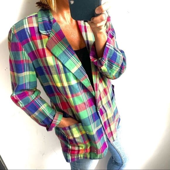 Vintage Jackets & Blazers - Vintage 80’s Perry Ellis Cotton Plaid Fall Jacket